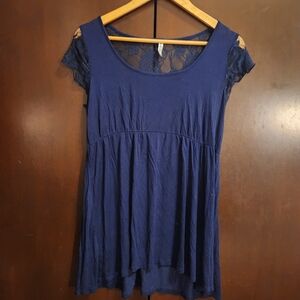 Chic Navy Blue Lace Women's Blouse